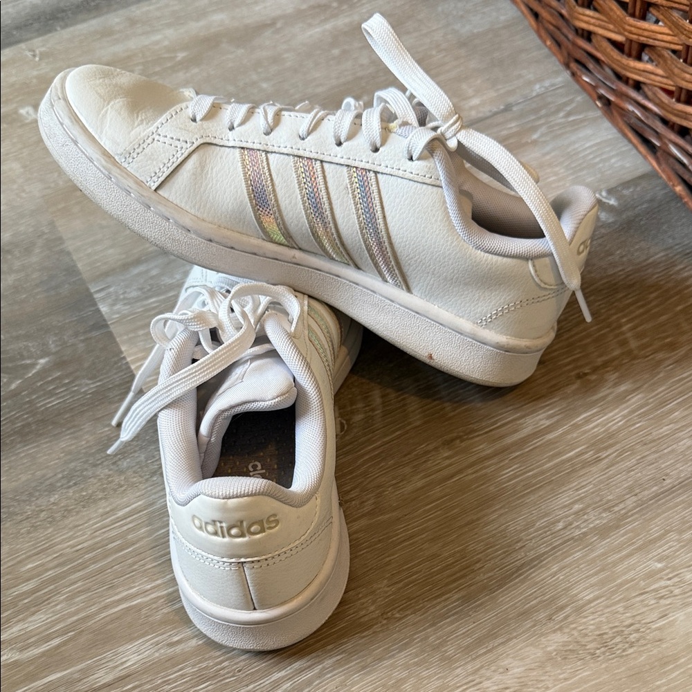 Adidas Women's Cream Athletic Shoes with Subtle Stripes